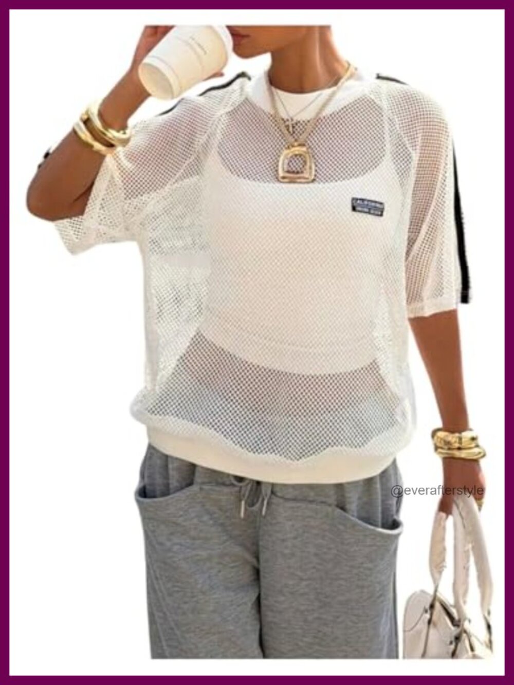 Women's Y2K Mesh Jersey Striped Oversized Short Sleeve T-Shirt